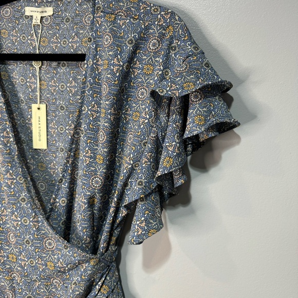 Max Studio Blue Floral Midi Wrap Tie Dress NWT - Picture 4 of 16
